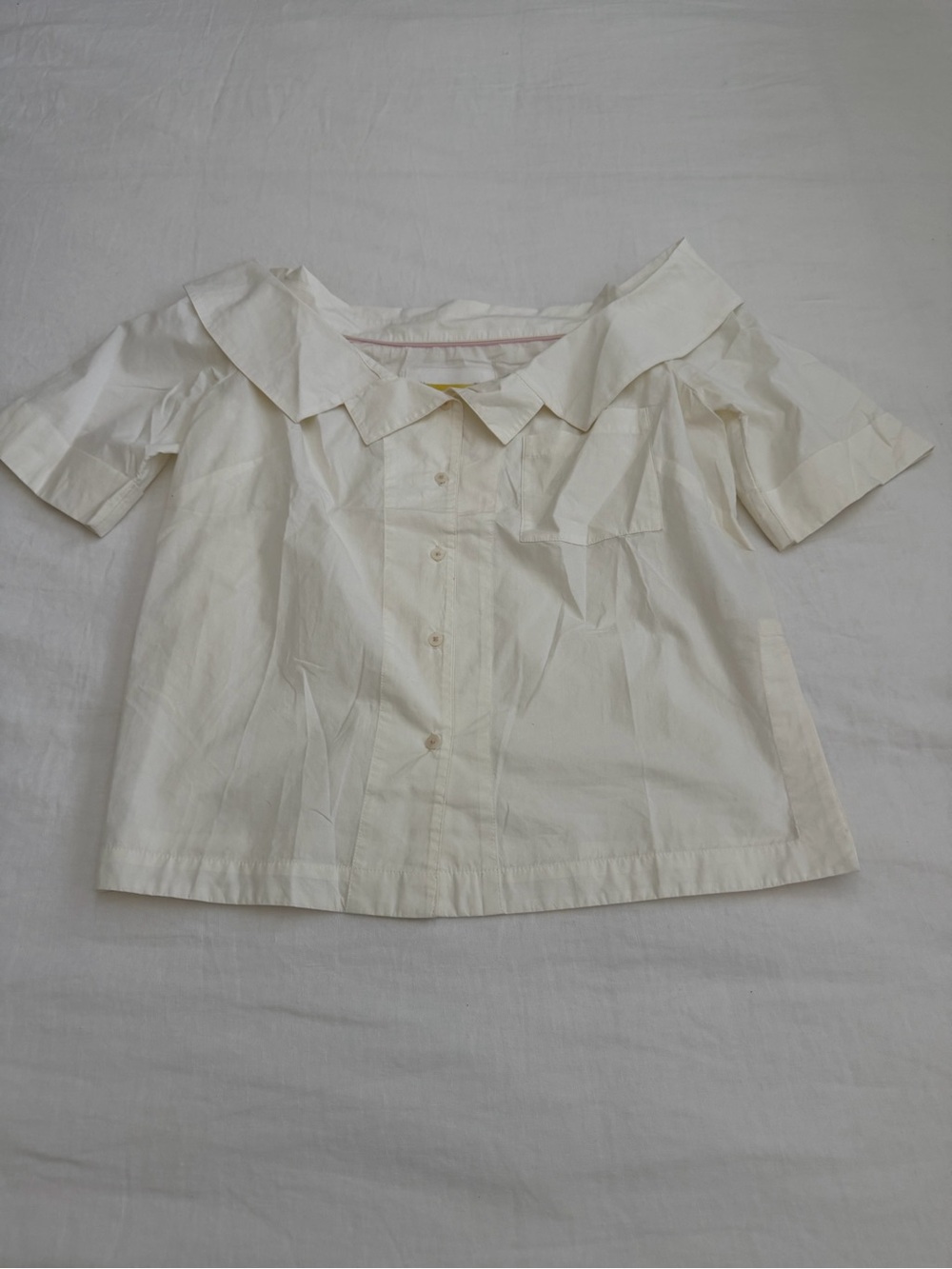 Anthropologie Maeve Cream Off-Shoulder Button Front Top